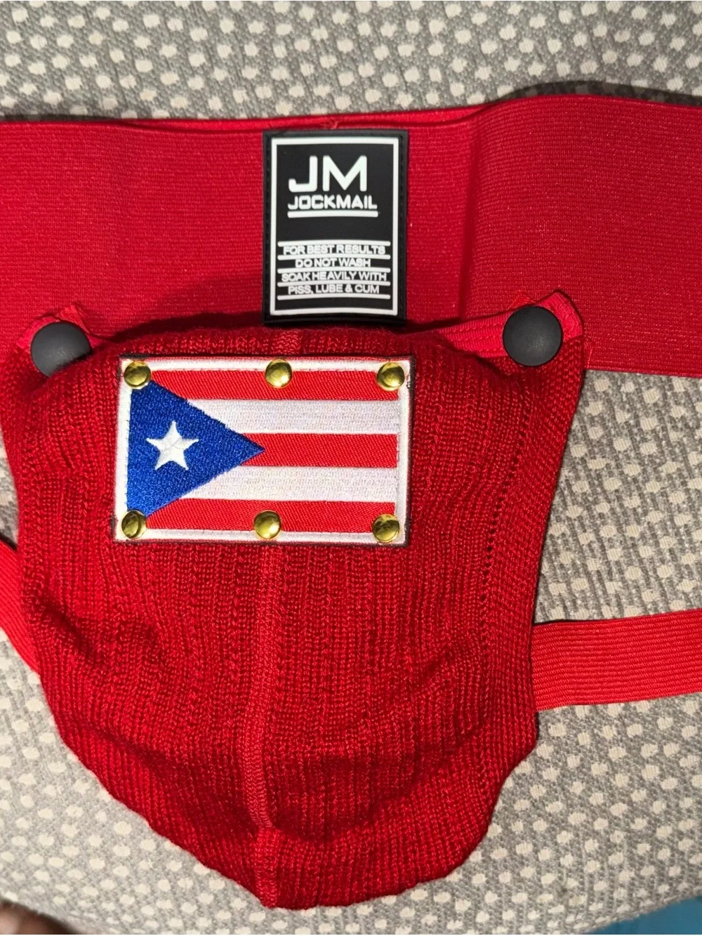 Red Men’s Jockstrap with Puerto Rico Flag M